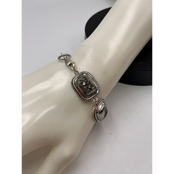 Sterling Silver INDIA PJC Black Druzy Quartz Braided Link Chain Bracelet - Picture 10 of 10